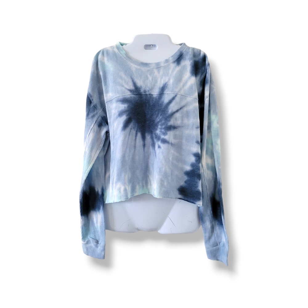 Dreamsicle | Blue/White Tie Dye Long Sleeve Waffle Knit Sweater (SIZE M)